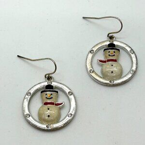 Vintage Kenneth Cole Snowman Earrings Pierced Silver-Tone Holiday Rhinestones